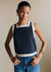 Maryhna Blouse - Navy With Ecru Trimming