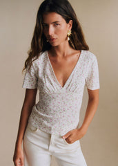 Norah T-Shirt - Iris Print Pointelle