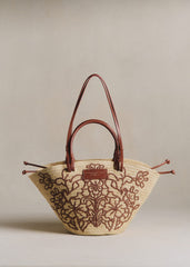 Justine Basket Bag - Raffia Embroidery Terracotta Flowers