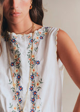 Nista Shirt - Ecru With Multicolored Floral Embroidery