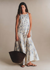 Ysara Dress - Morning Dew Embroidery With Blue Ecru Background