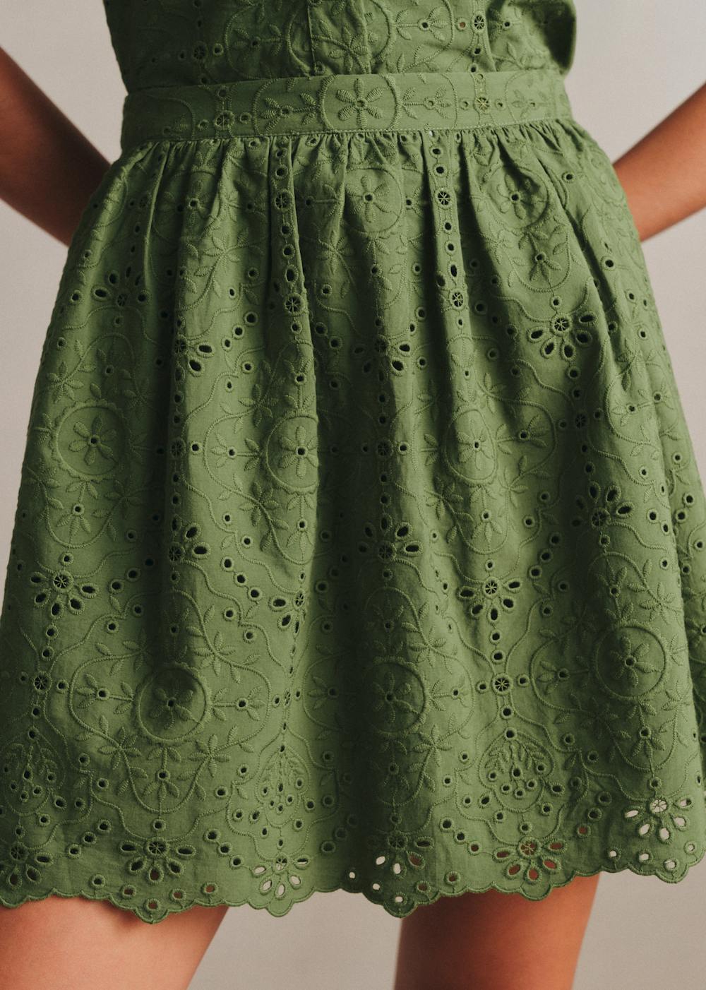 Nao Skirt - Plain Embroidery Summer Green