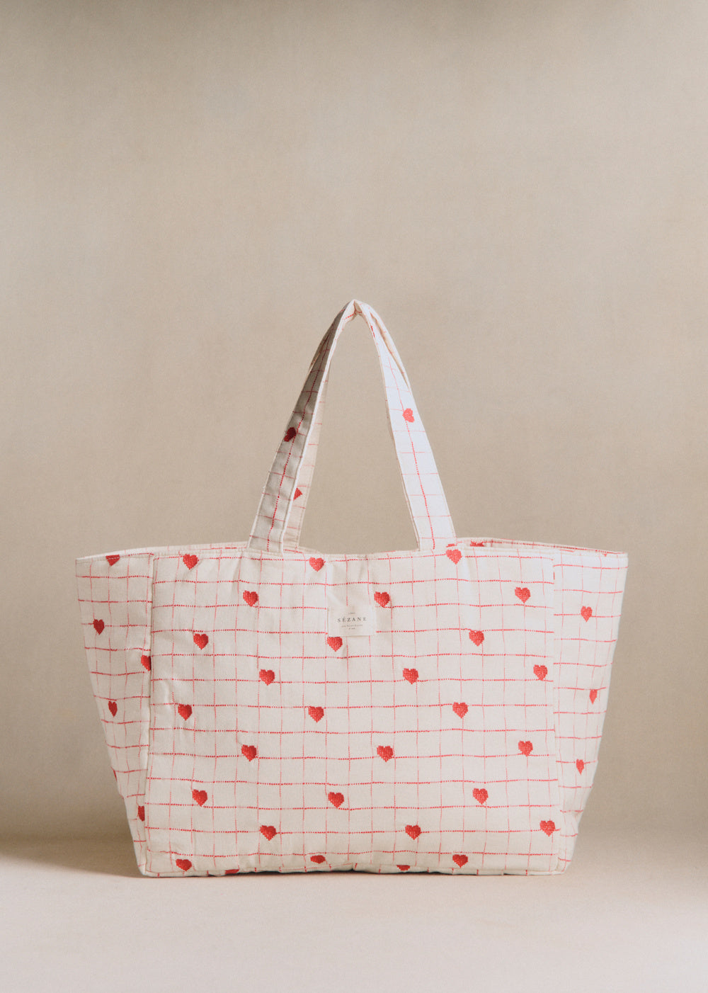 Canvas Bag - Embroidered Red Hearts
