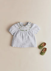 Bertille Shirt - Daisy Contrast Embroidery Sky Blue Background