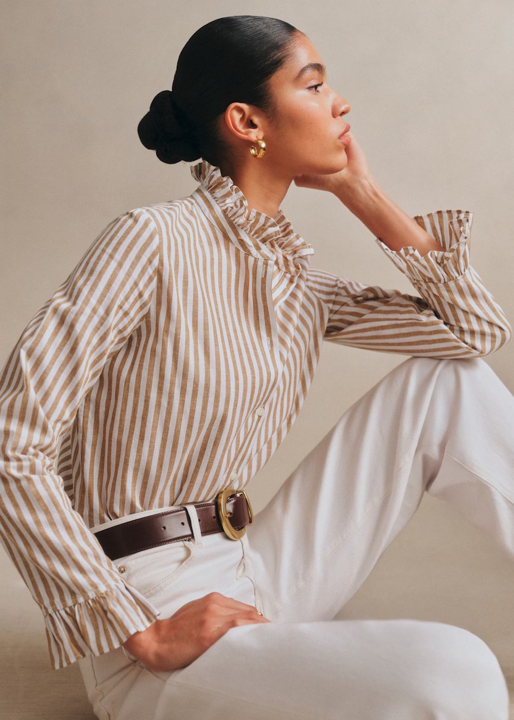 Erine Shirt - Ecru And Camel Stripes