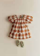 Lucinda Dress - Maxi Gingham Caramel Ecru