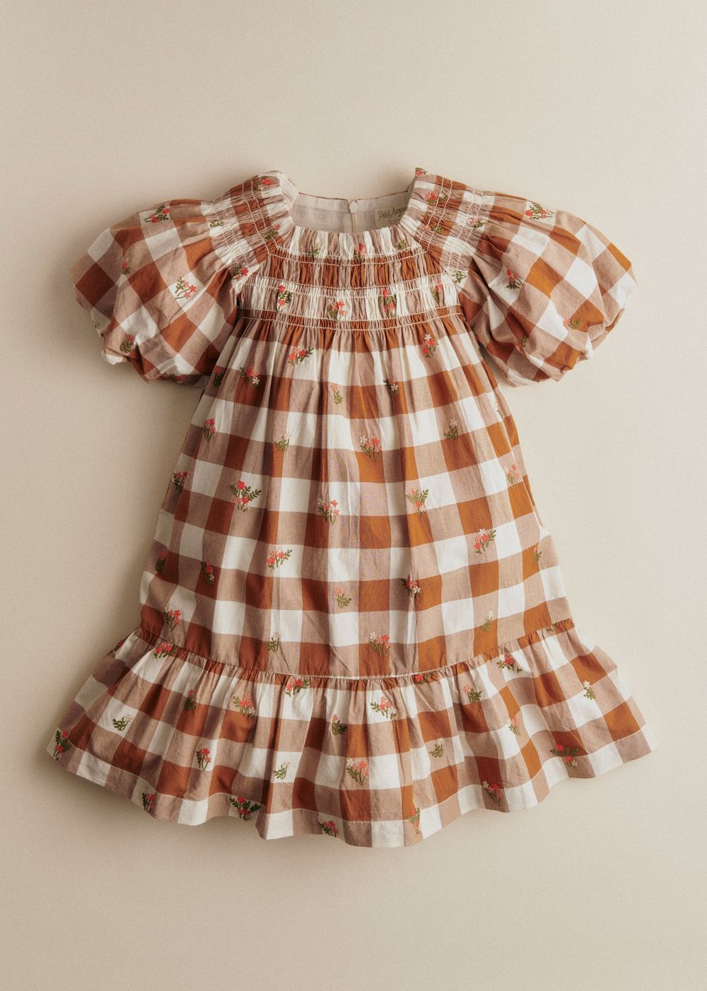 Lucinda Dress - Maxi Gingham Caramel Ecru