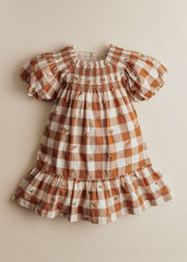 Lucinda Dress - Maxi Gingham Caramel Ecru