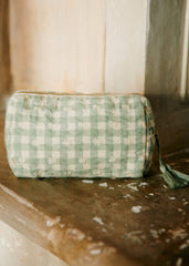 Floral embroidered beauty pouch - Sage