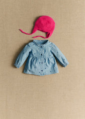 Adeline Blouse - Chambray With Embroidered Navy Hearts