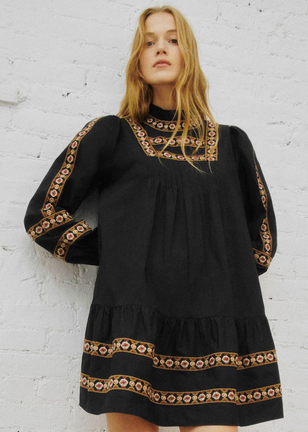 Aliette Dress - Sézane x Sea NY - Black With Placed Trim Embroidery
