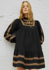 Aliette Dress - Sézane x Sea NY - Black With Placed Trim Embroidery