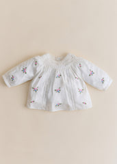 Dorrita Blouse - Placed Multicolored Flowers Embroidery On Cream