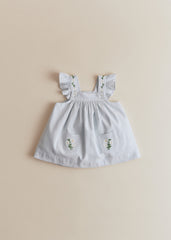 Mimi Dress - Daisy Contrast Embroidery Sky Blue Background