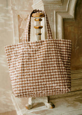 Large Floral Embroidered Totebag - Camel