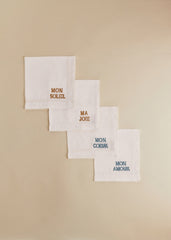 Set of 4 Towels - Words Embroidered - Ecru