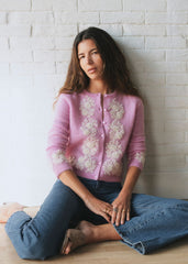 LAURINE Cardigan - Sézane x Sea NY - Lilac With Ecru Embroidery