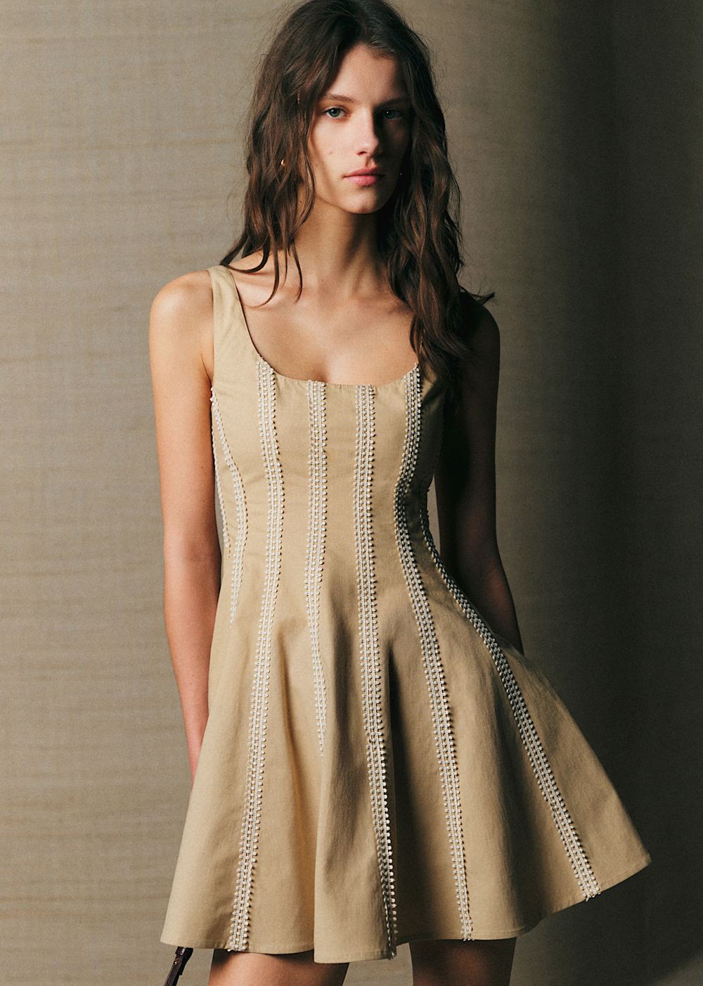 Annaig Dress - Sand With Cream Details