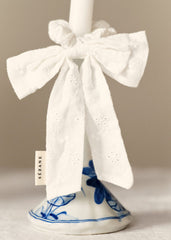 Embroidered floral scrunchie with bow - Ecru Embroidery