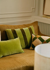 Velvet Stripes Cushion - Large model - Green And Khaki