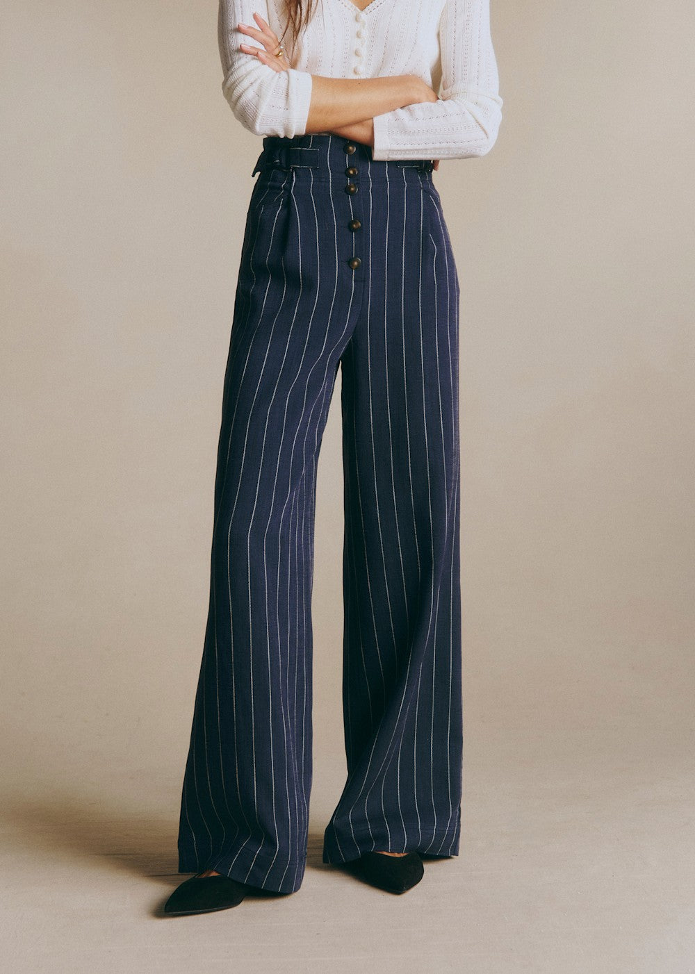 Elijah Trousers - Ecru Stripes On Navy