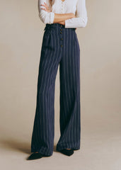 Elijah Trousers - Ecru Stripes On Navy