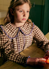 Margot Shirt - Lila Brown Gingham Embroidery