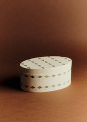 Oval Box - Ecru And Green Diamond Pattern