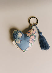 Quilted heart keychain - Meadow Blue Print