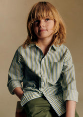 Tom Shirt - Khaki Blue Stripe