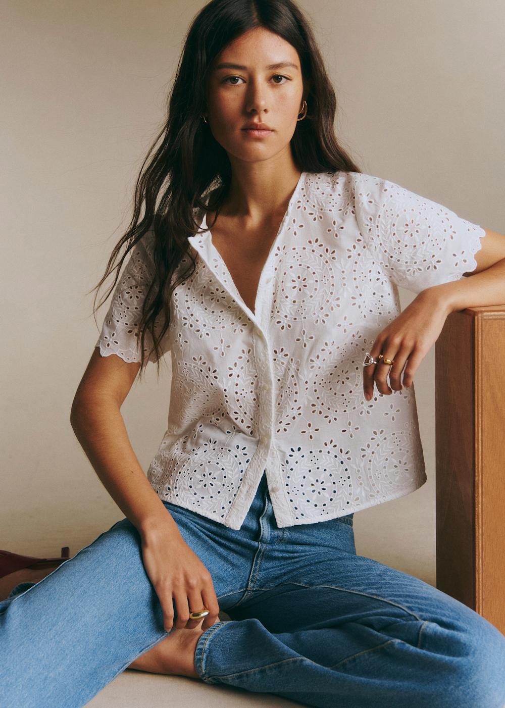 MANON Shirt - Plain Ecru Embroidery