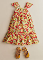 Martha Dress - Red Sunflower Print