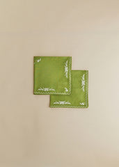 Set of 2 napkins - Primavera Embroidered - Olive Green And Ecru