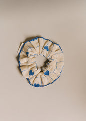 Scrunchie - Vintage Blue Hearts Embroidery