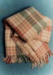Mohair throw - Sage Caramel Check Pattern