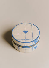 Jewelry Case - Vintage Blue Hearts Embroidery