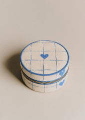 Jewelry Case - Vintage Blue Hearts Embroidery