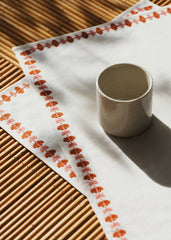 Placemat - Primavera Embroidered - Floral Piping Blush And Caramel