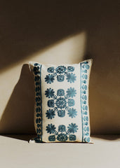 Embroidery Cushion - Large Model - Spring Flowers Storm Blue