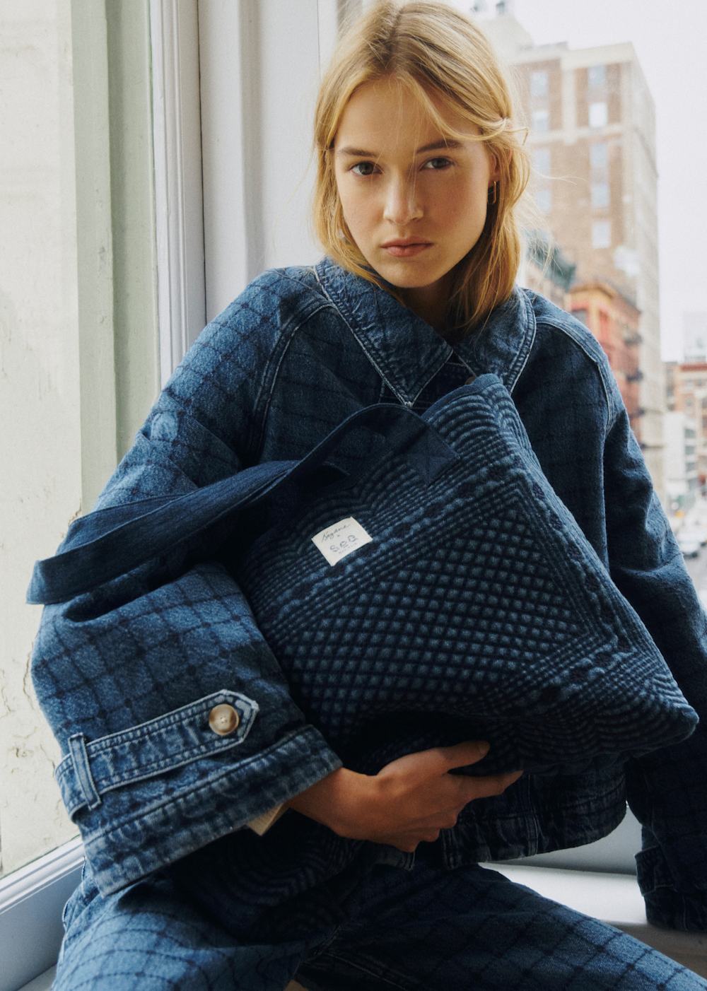 Denim Canvas Bag - Sézane x SEA NY - Embroidered Blue Denim