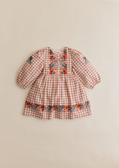 Dakila Dress - Sézane x SEA NY - Earth Colored Placed Embroidery On Checked Background