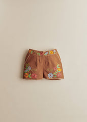 Rachelle Shorts - Contrasting Embroidery Brown Background