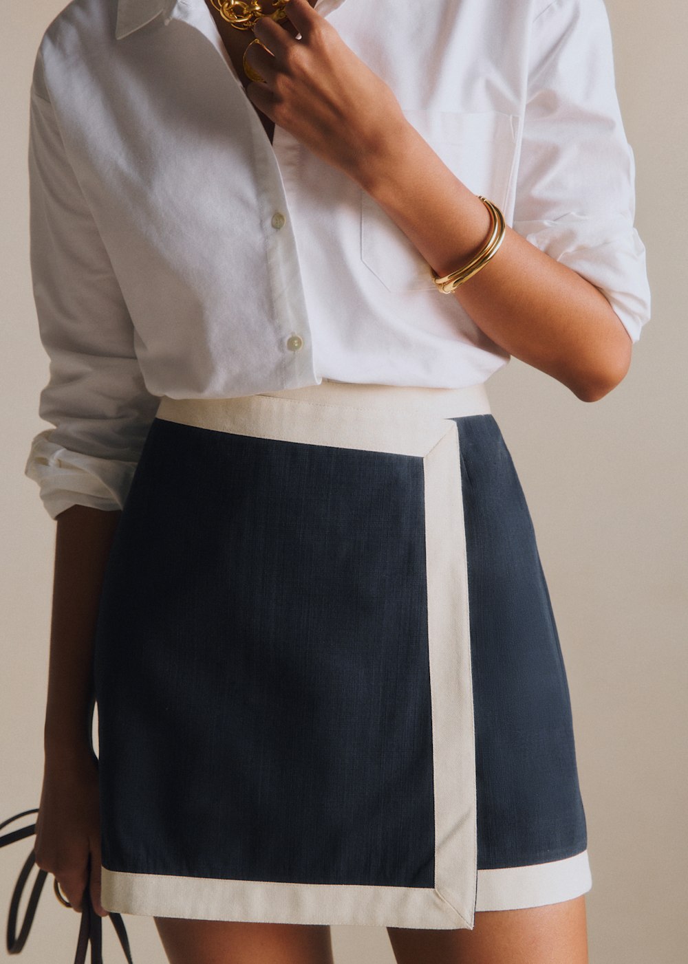 Martine Skirt - Navy With Ecru Trimming