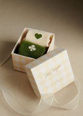 Gift set of 2 socks Heart - Ecru Heart Lucky Green Clover