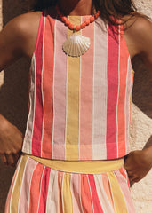 Evelina Blouse - Red Yellow And Ecru Stripes