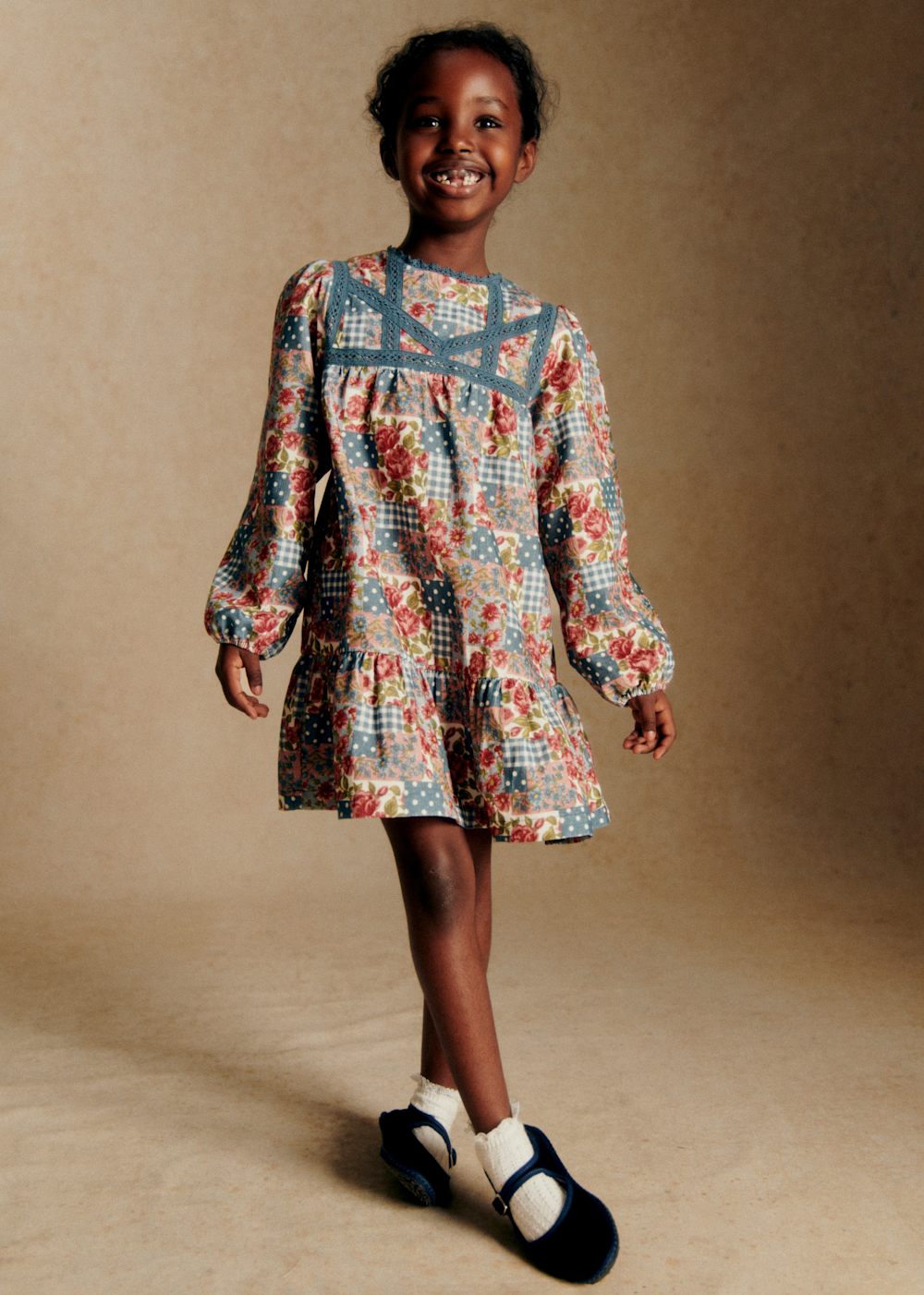 Loren Dress - Rose And Polka Dot Patchwork