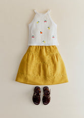 Abbie Top - Ecru With Fruit Embroidery