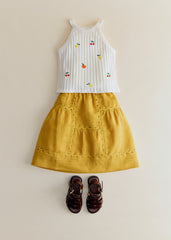 Abbie Top - Ecru With Fruit Embroidery