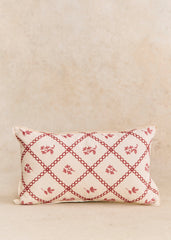 Embroidery Cushion - Small Model - Sézane x Lucia Vergara - Ecru Cross Stitch Bordeaux And Blush