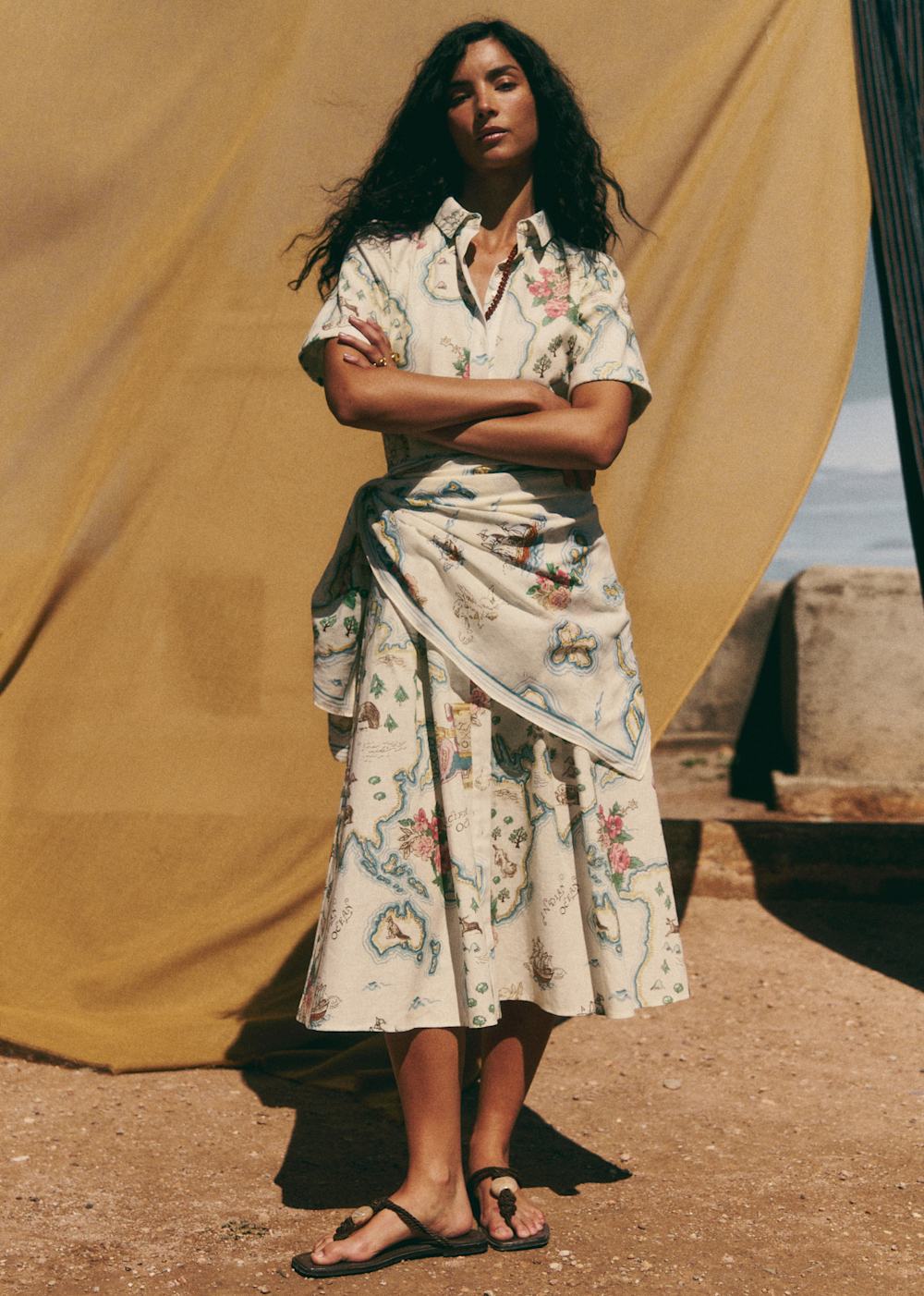 Marylene Dress - Sézane x Inoui Editions - World Maps Print